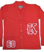 RED LETTERD CARDIGAN 還暦 K レタードカーディガン 赤 カーディガン